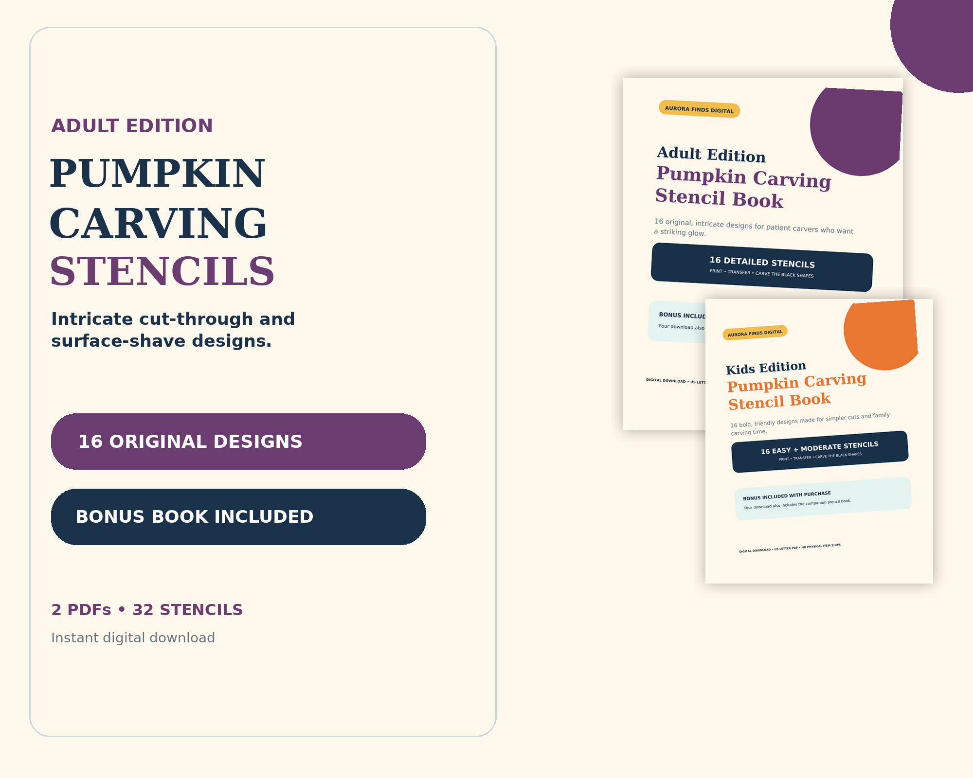 Adult Pumpkin Carving Stencils + Kids Bonus printable preview
