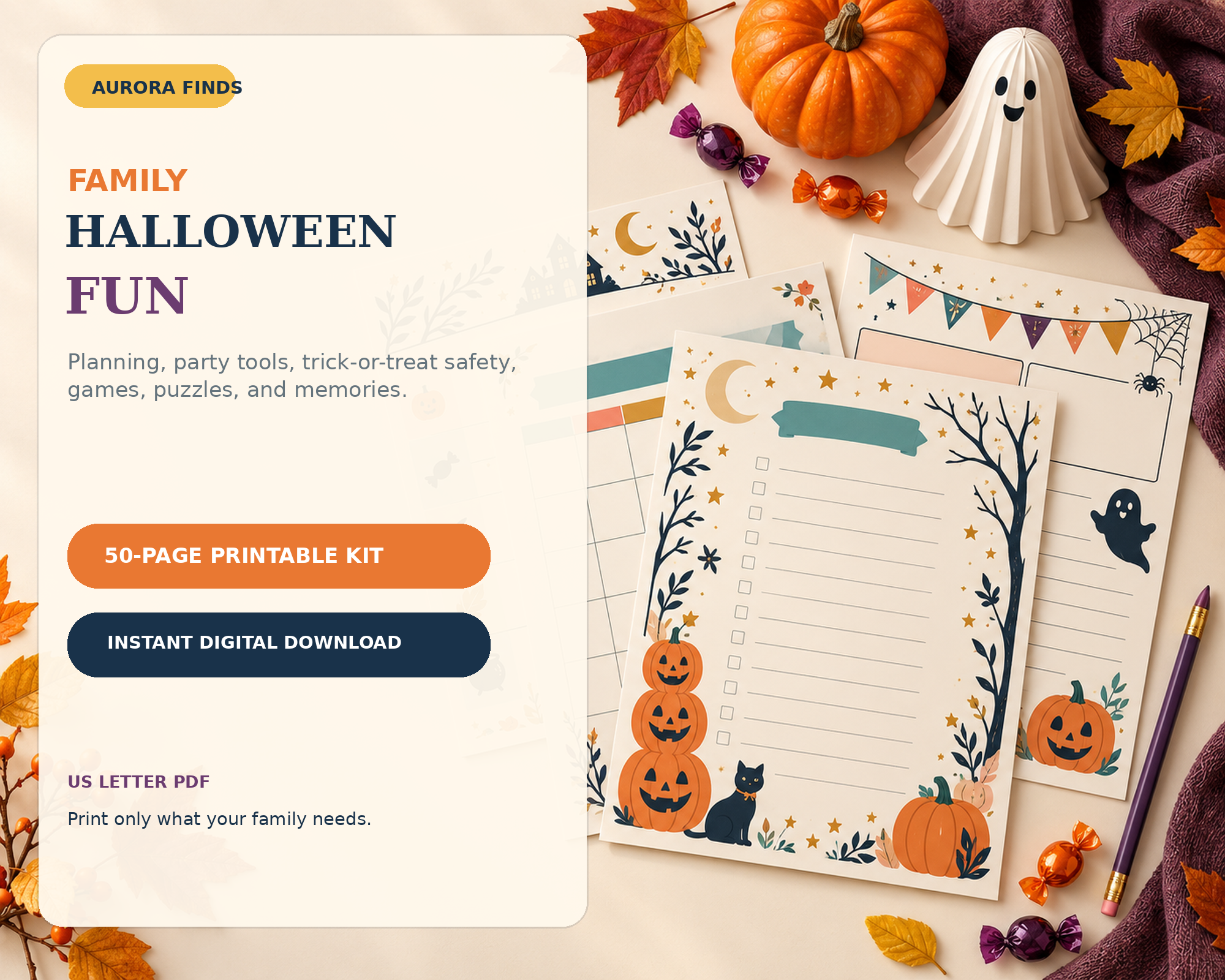 Family Halloween Fun Command Center printable preview