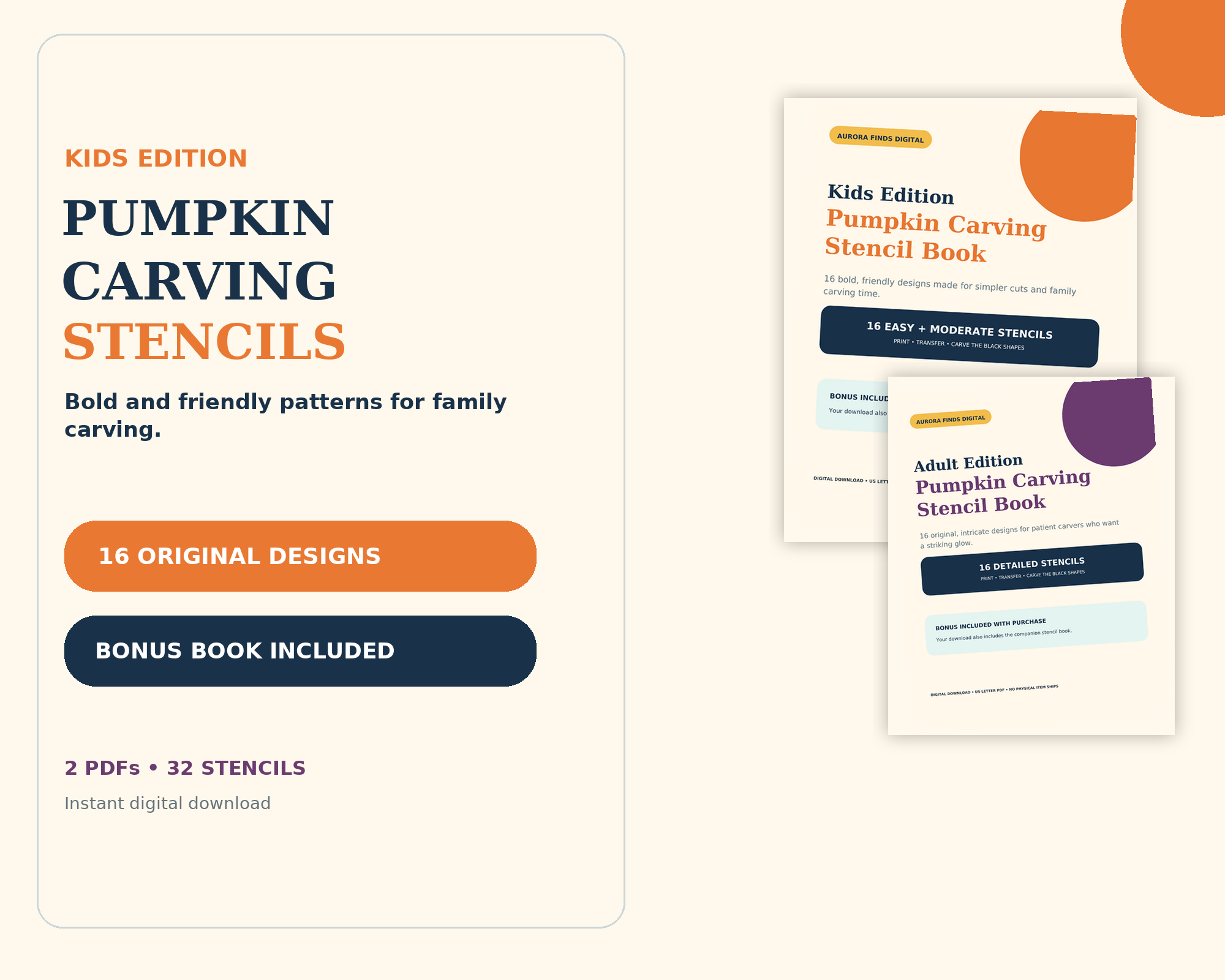Kids Pumpkin Carving Stencils + Adult Bonus printable preview