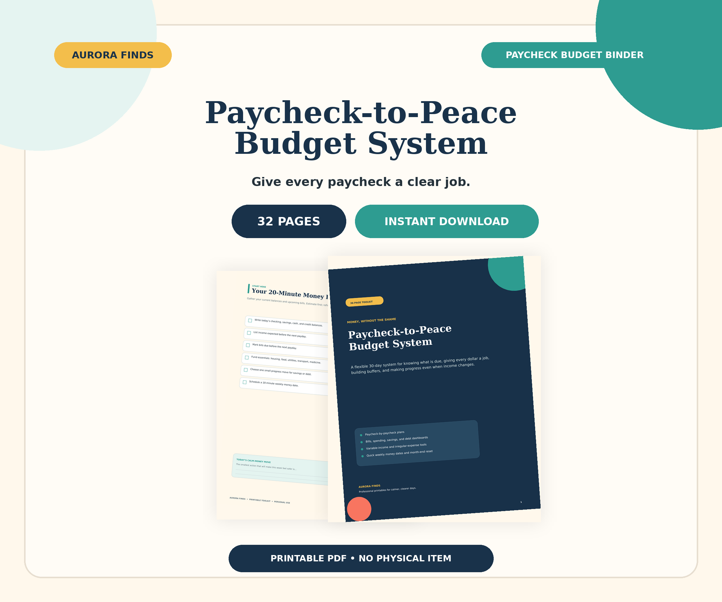 Paycheck-to-Peace Budget System printable preview